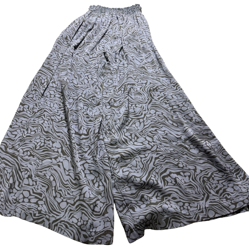 Calme Silk Blend Wide Leg Pants Women Small Blue Swirl Smocked Waist Boho - Picture 2 of 8